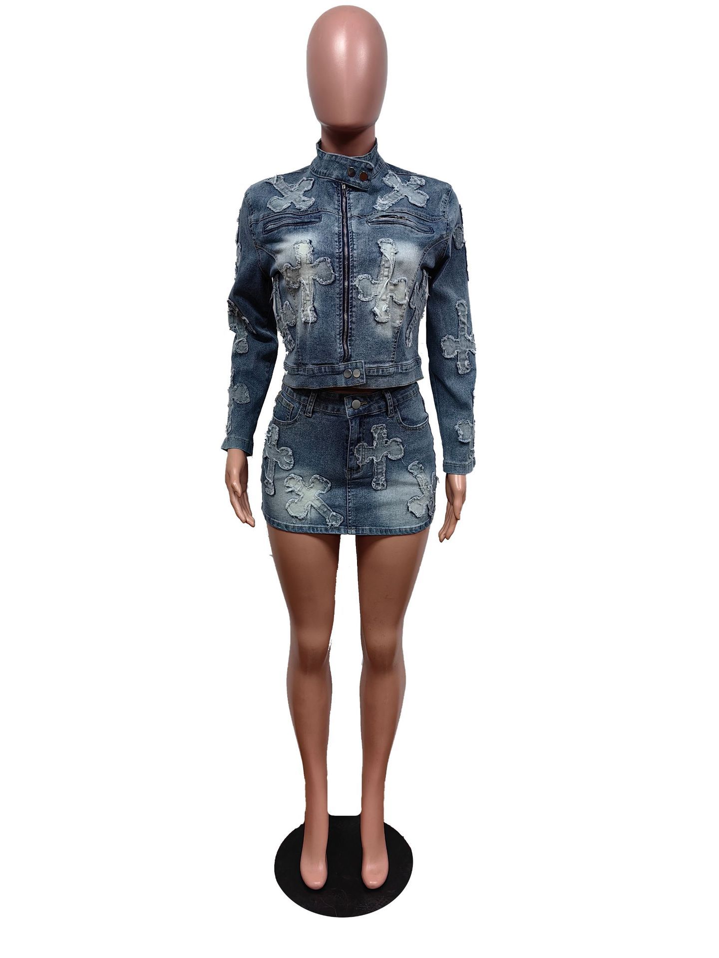 “Crossed Out” Denim Skirt & Jacket Set