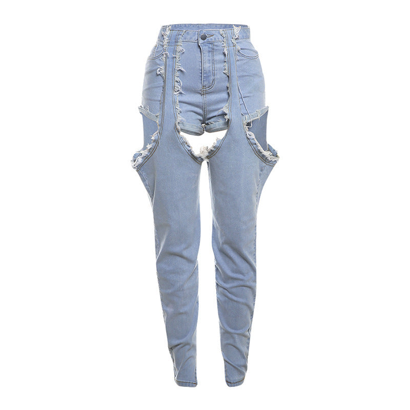 Hollow-out High Waist Jeans